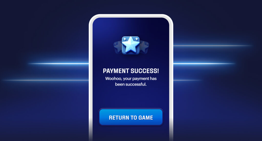 A 'payment success' screen on a mobile app game